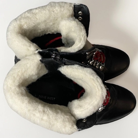 NINE WEST Black Vegan Leather Faux Fur Chunky Heel Winter Snow Boots Women’s 8 M - Picture 5 of 10